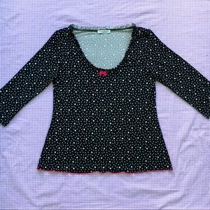 Y2K Star & Polka Dot Ruffled Trim Half Sleeve Top